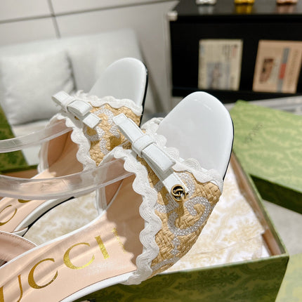 GG HIGH - HEEL SANDAL WHITE FABRIC ATTACH BOW