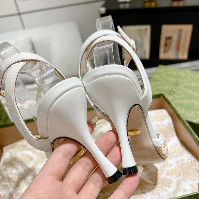 GG HIGH - HEEL SANDAL WHITE FABRIC ATTACH BOW