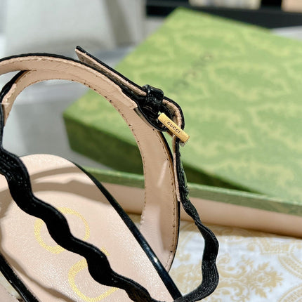 GG HIGH - HEEL SANDAL BLACK FABRIC ATTACH BOW