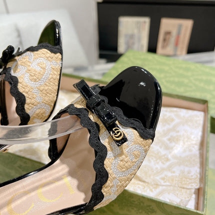 GG HIGH - HEEL SANDAL BLACK FABRIC ATTACH BOW