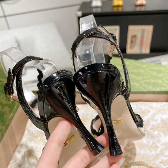 GG HIGH - HEEL SANDAL BLACK FABRIC ATTACH BOW