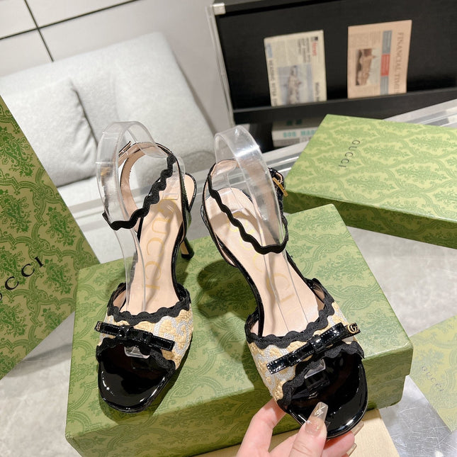 GG HIGH - HEEL SANDAL BLACK FABRIC ATTACH BOW