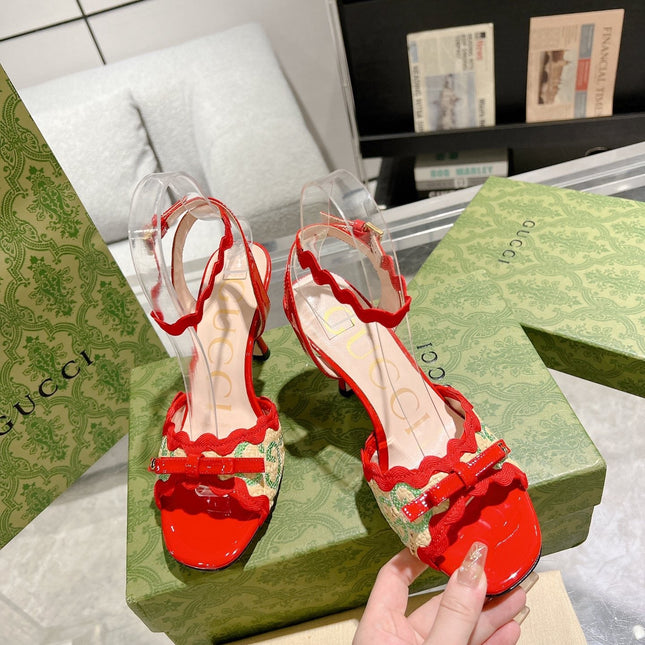 GG HIGH - HEEL SANDAL CRIMSON FABRIC ATTACH BOW