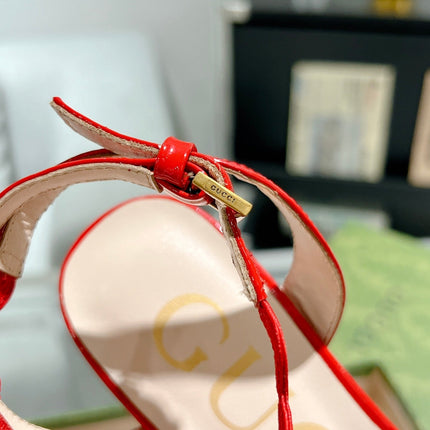 GG HIGH - HEEL SANDAL CRIMSON FABRIC ATTACH BOW