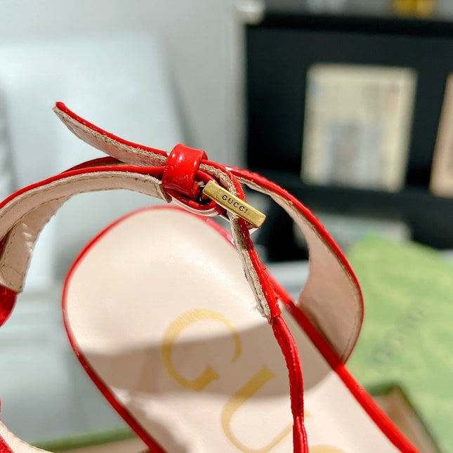 GG HIGH - HEEL SANDAL CRIMSON FABRIC ATTACH BOW