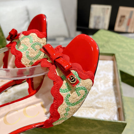 GG HIGH - HEEL SANDAL CRIMSON FABRIC ATTACH BOW
