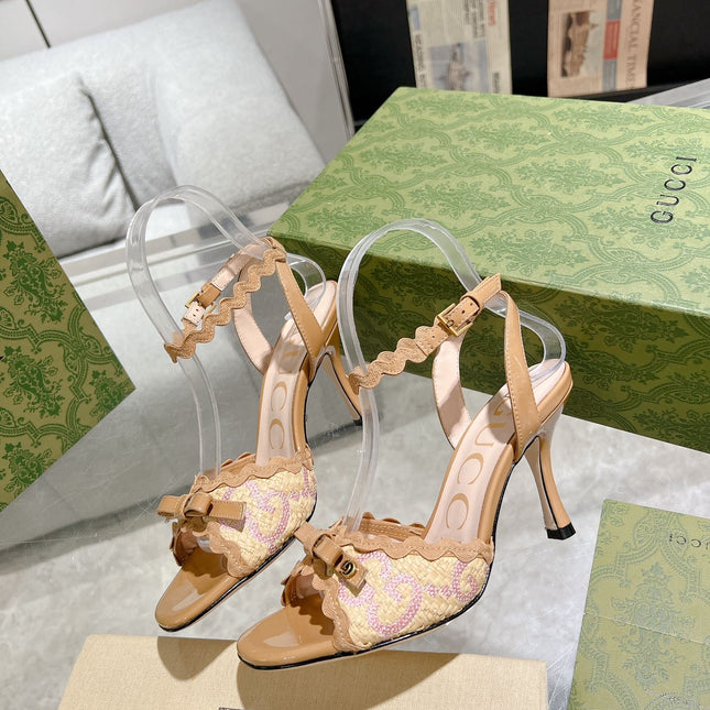 GG HIGH - HEEL SANDAL TAWNY FABRIC ATTACH BOW