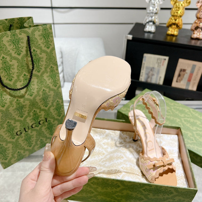 GG HIGH - HEEL SANDAL TAWNY FABRIC ATTACH BOW