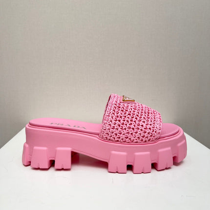PRA THICK-SOLED CROCHET SANDALS PINK WOVEN FABRIC