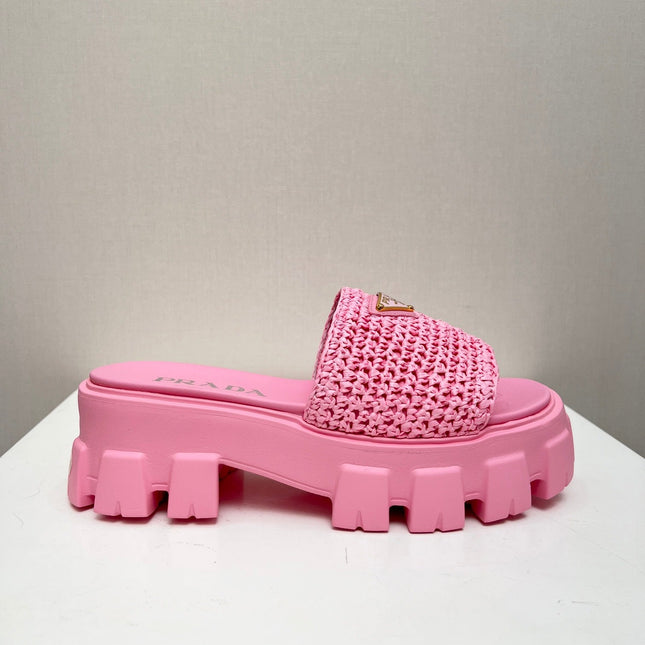 PRA THICK-SOLED CROCHET SANDALS PINK WOVEN FABRIC