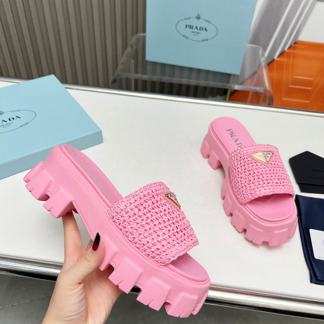 PRA THICK-SOLED CROCHET SANDALS PINK WOVEN FABRIC