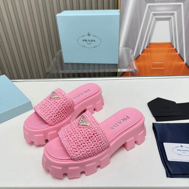 PRA THICK-SOLED CROCHET SANDALS PINK WOVEN FABRIC