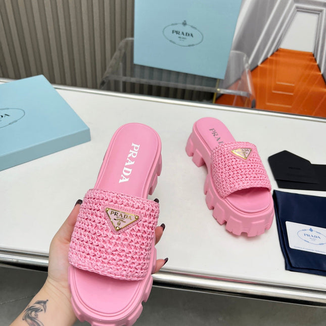 PRA THICK-SOLED CROCHET SANDALS PINK WOVEN FABRIC