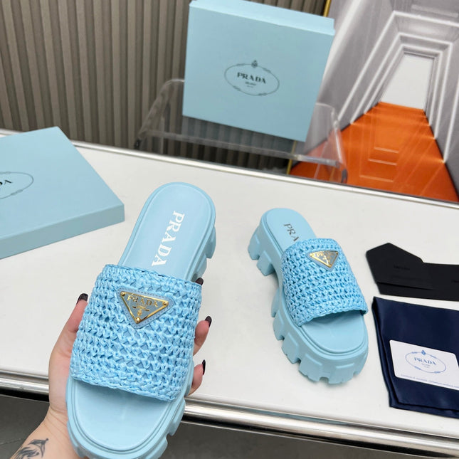 PRA THICK-SOLED CROCHET SANDALS SKY WOVEN FABRIC