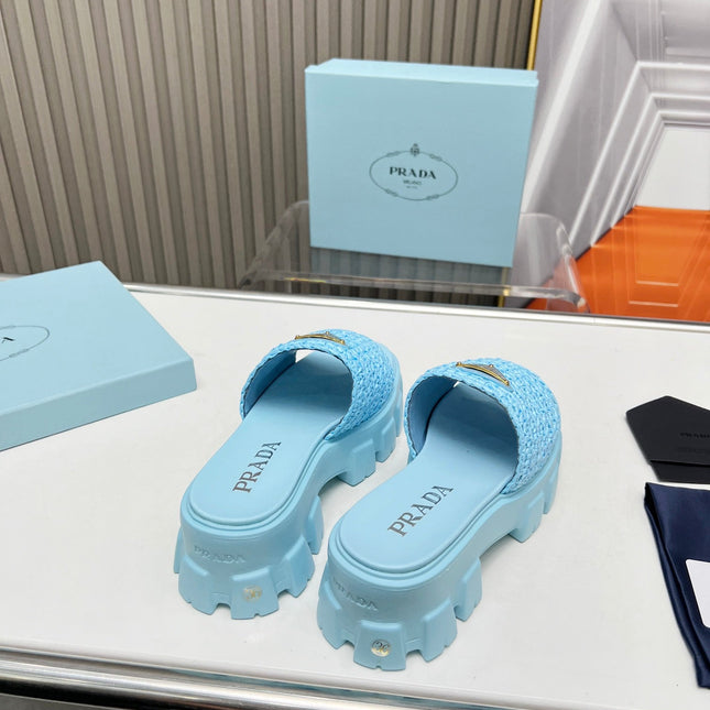 PRA THICK-SOLED CROCHET SANDALS SKY WOVEN FABRIC