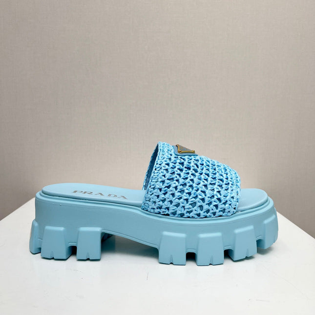 PRA THICK-SOLED CROCHET SANDALS SKY WOVEN FABRIC