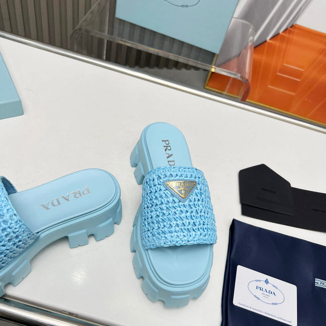 PRA THICK-SOLED CROCHET SANDALS SKY WOVEN FABRIC