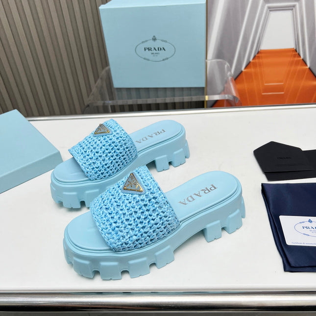 PRA THICK-SOLED CROCHET SANDALS SKY WOVEN FABRIC