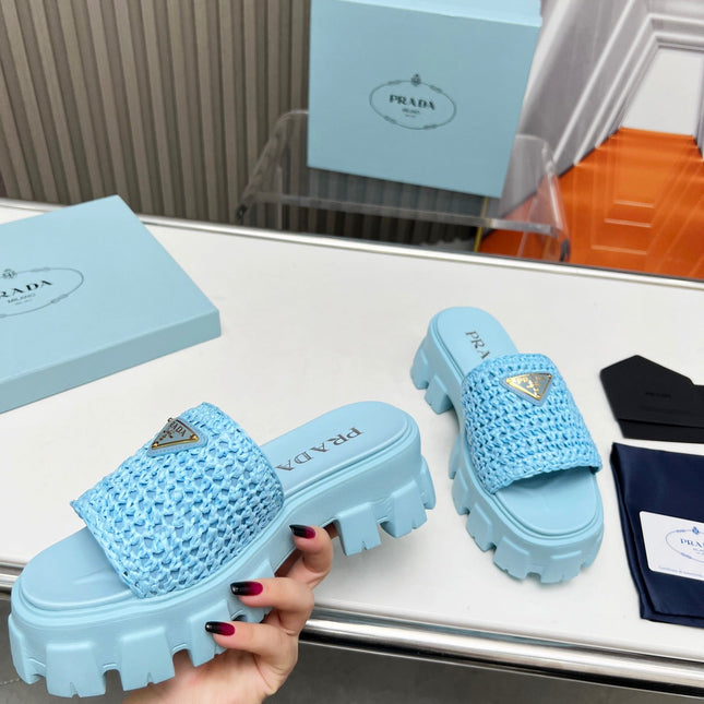 PRA THICK-SOLED CROCHET SANDALS SKY WOVEN FABRIC