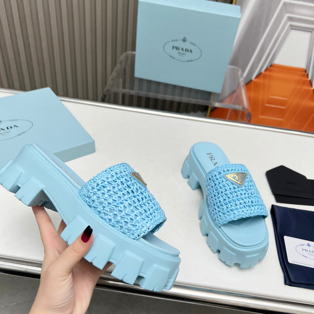 PRA THICK-SOLED CROCHET SANDALS SKY WOVEN FABRIC