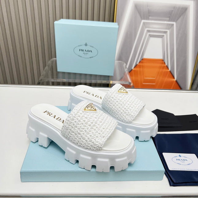 PRA THICK-SOLED CROCHET SANDALS WHITE WOVEN FABRIC