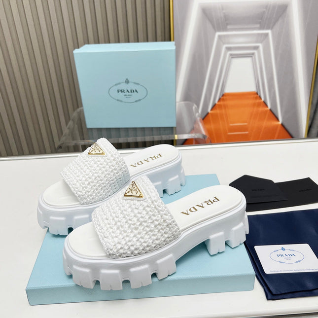 PRA THICK-SOLED CROCHET SANDALS WHITE WOVEN FABRIC