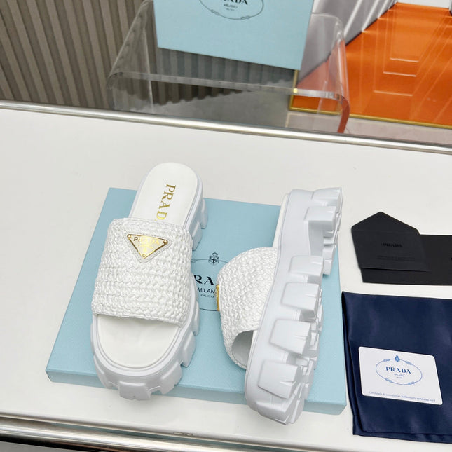 PRA THICK-SOLED CROCHET SANDALS WHITE WOVEN FABRIC