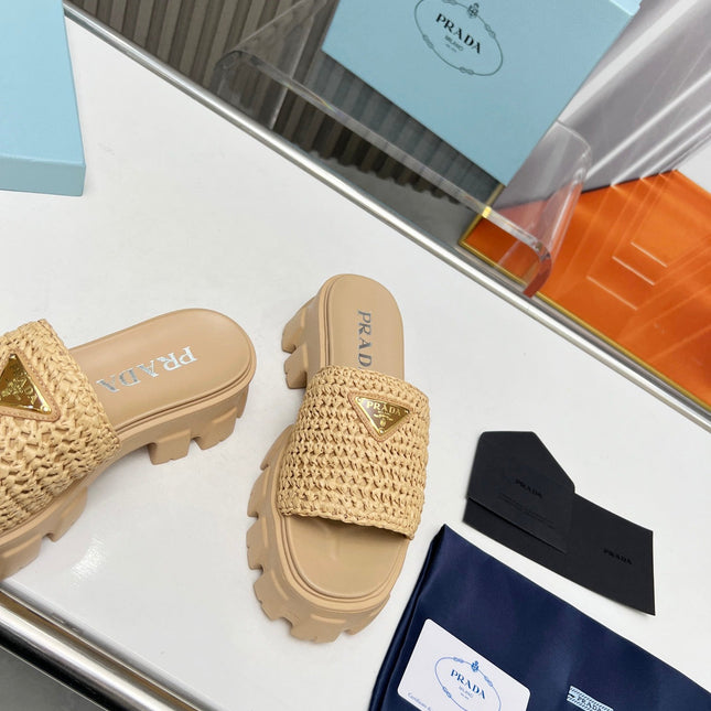 PRA THICK-SOLED CROCHET SANDALS BEIGE WOVEN FABRIC