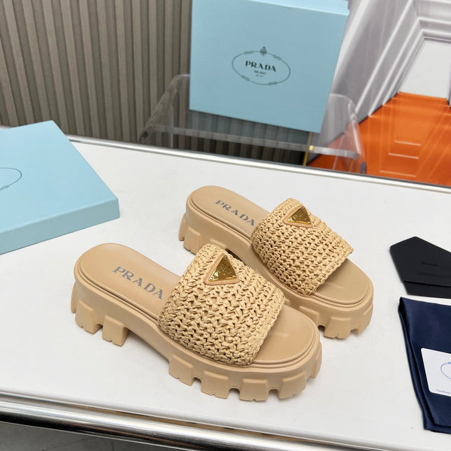 PRA THICK-SOLED CROCHET SANDALS BEIGE WOVEN FABRIC