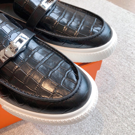HM GAME SLIP-ON CROCODILE MOTIF SNEAKER BLACK CALFSKIN