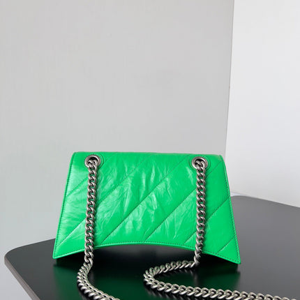 CRUSH CHAINED BAG 25 IN GREEN QUILTED CRUSHED CALFSKIN SILVER HARDWARE