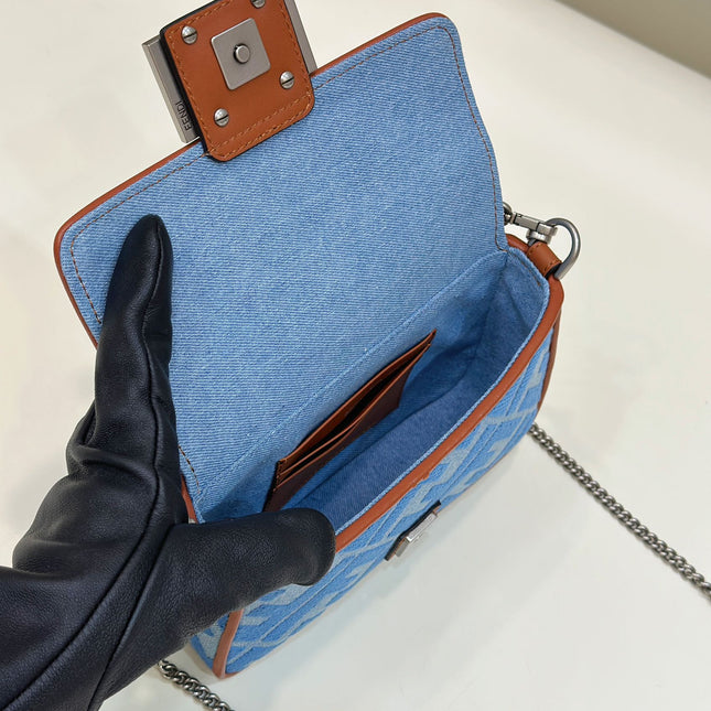 FENDI 19 BAGUETTE BAG IN LIGHT BLUE CANVAS WITH SILVER HARDWARE