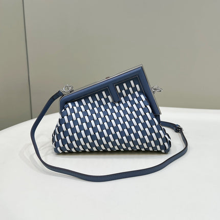 FENDI 26 FIRST SMALL IN MIDNIGHT BLUE MIX WHITE CALFSKIN SILVER HARDWARE