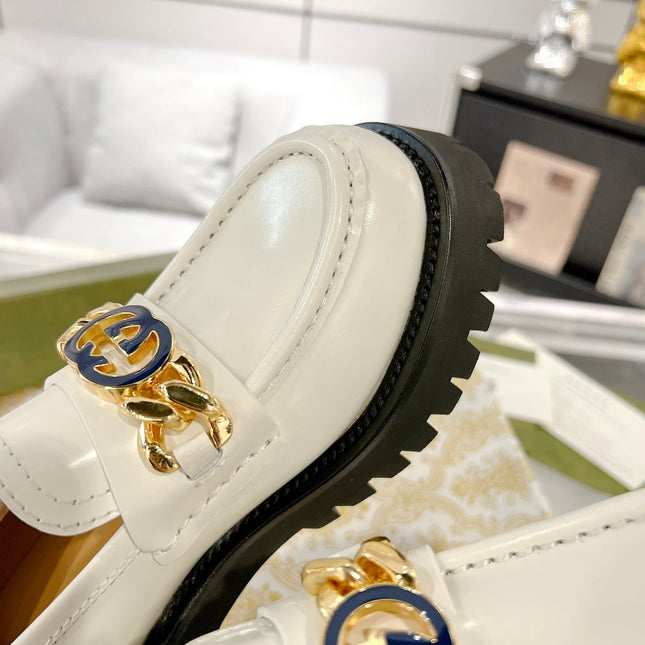 GG LOAFER WITH GG CHAINS WHITE CALFSKIN