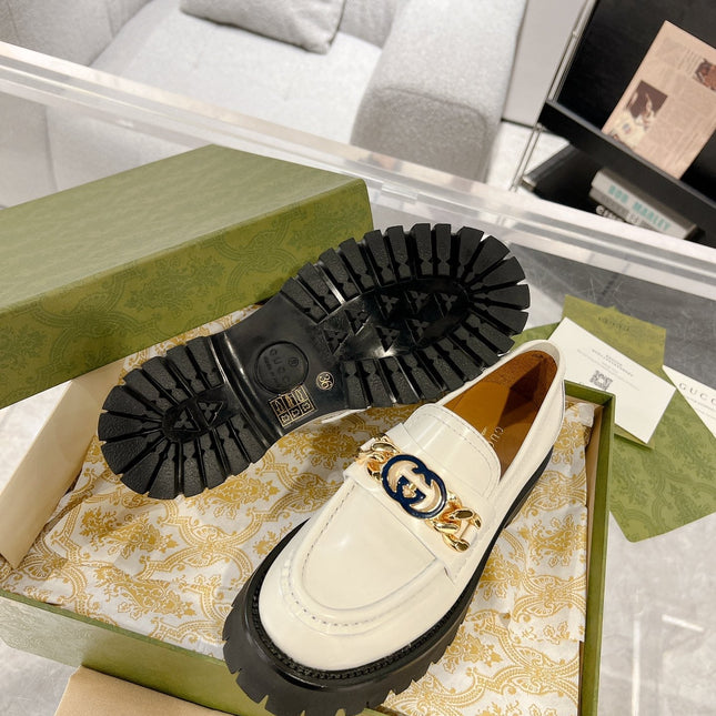 GG LOAFER WITH GG CHAINS WHITE CALFSKIN