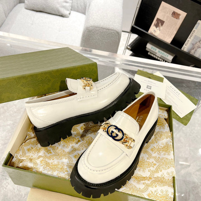 GG LOAFER WITH GG CHAINS WHITE CALFSKIN