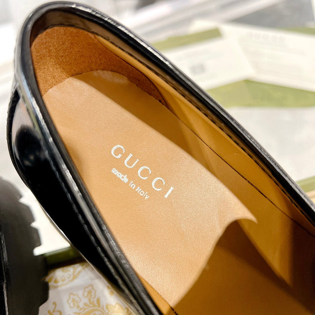 GG LOAFER WITH GG CHAINS GLOSSY BLACK AND WHITE CALFSKIN