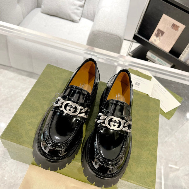 GG LOAFER WITH GG CHAINS GLOSSY BLACK CALFSKIN