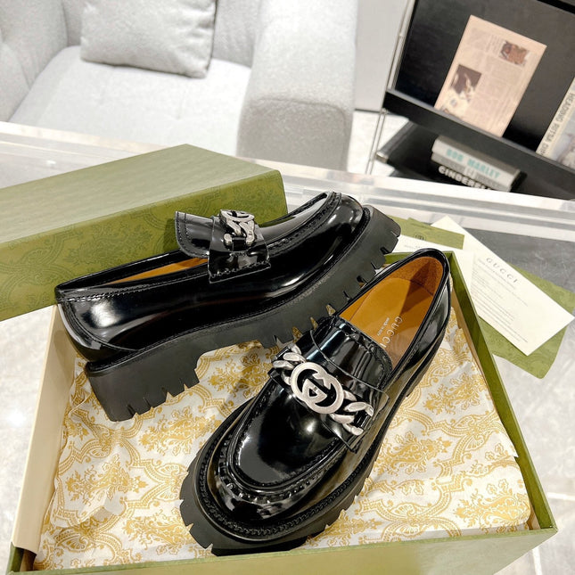 GG LOAFER WITH GG CHAINS GLOSSY BLACK CALFSKIN