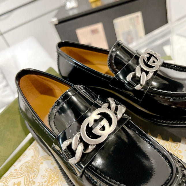 GG LOAFER WITH GG CHAINS GLOSSY BLACK CALFSKIN