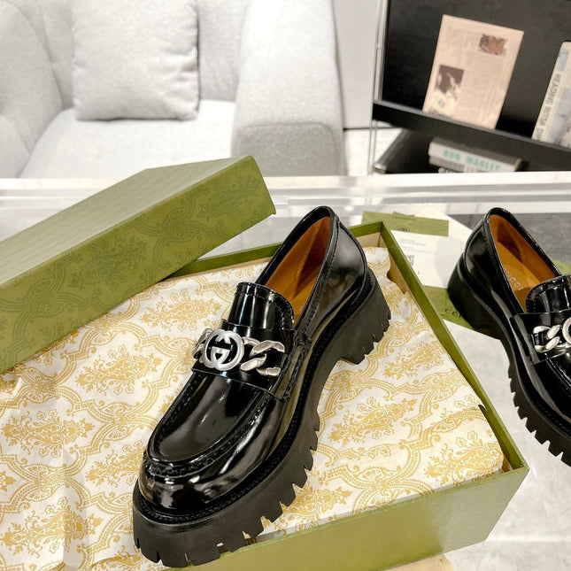 GG LOAFER WITH GG CHAINS GLOSSY BLACK CALFSKIN