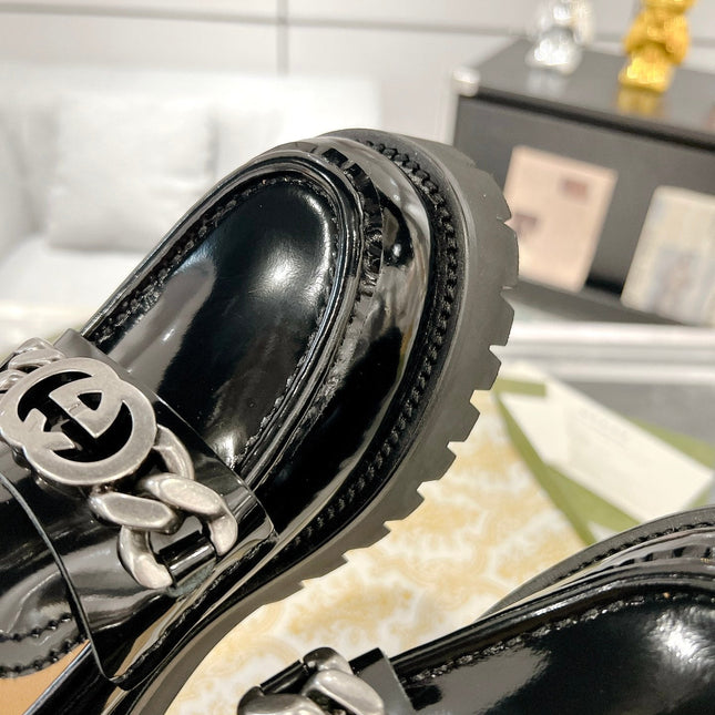 GG LOAFER WITH GG CHAINS GLOSSY BLACK CALFSKIN