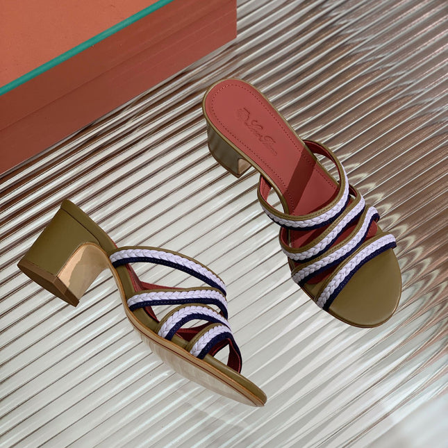 LP SPRIGHTLY CHARMS MID-SANDAL WHITE AND OLIVE CALFSKIN