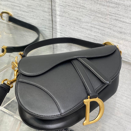 SADDLE BAG 24 IN BLACK CALFSKIN GOLD HARDWARE
