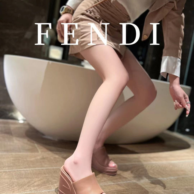 FENDI BAGUETTE WEDGE PLATFORM  85MM IN ASH BROWN CALFSKIN