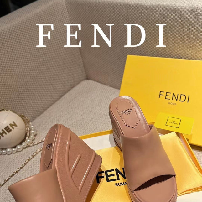 FENDI BAGUETTE WEDGE PLATFORM  85MM IN ASH BROWN CALFSKIN