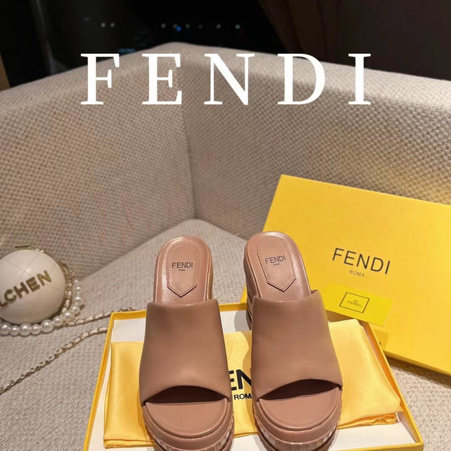 FENDI BAGUETTE WEDGE PLATFORM  85MM IN ASH BROWN CALFSKIN