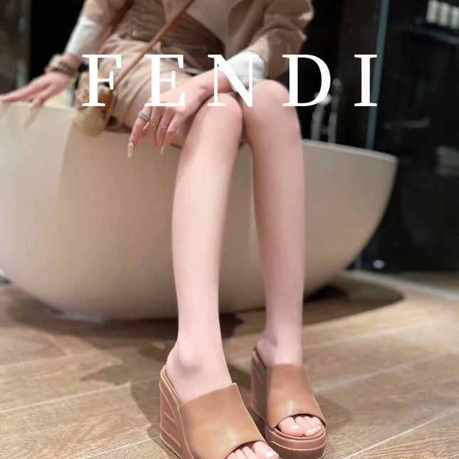 FENDI BAGUETTE WEDGE PLATFORM  85MM IN ASH BROWN CALFSKIN