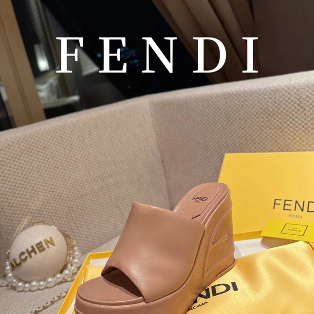 FENDI BAGUETTE WEDGE PLATFORM  85MM IN ASH BROWN CALFSKIN