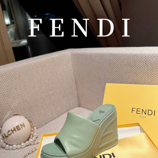 FENDI BAGUETTE WEDGE PLATFORM  85MM IN SEAFOAM GREEN CALFSKIN